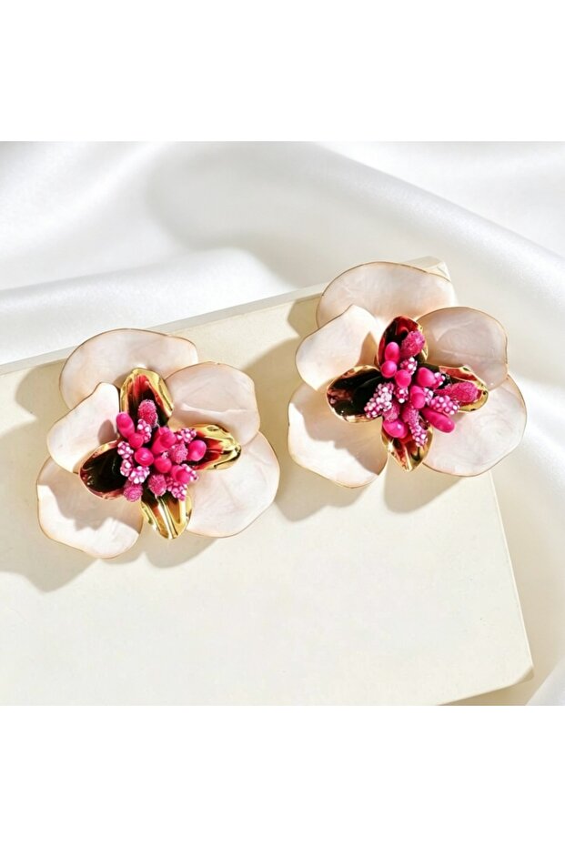 EH5702 Large White Enamel Flower Stud Earrings Women's Floral Earrings Statement Earrings For Weddin