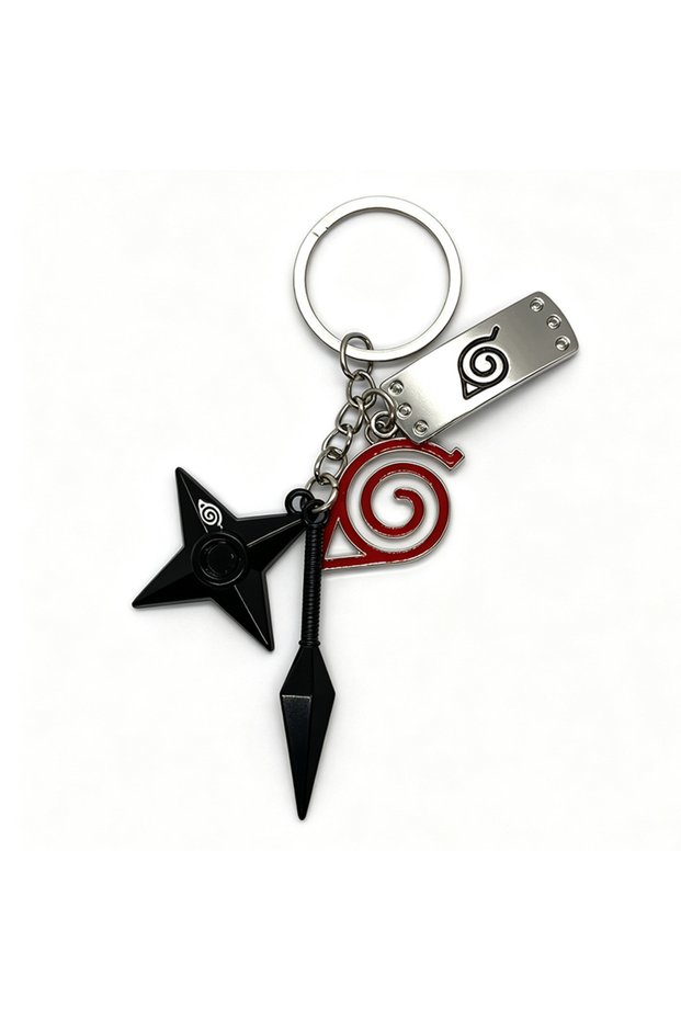 Bandai RED Anime Ninja Red Cloud Keychain Metal Kunai Shuriken Leaf Mark Headband Pendant Cosplay Ac