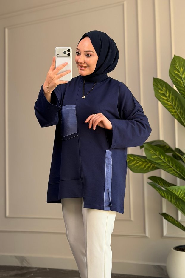 6709 - Comfortable, Casual 2-Yarn Peach Fabric Women's Sweatshirt with Garnish and Pocket Detail