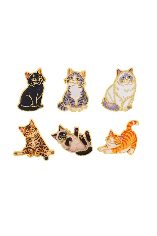 6pcs 6Pcs Cute Cat Enamel Pin Set Cartoon Animal Lapel Brooch Badge for Backpack Jacket Collar Decor