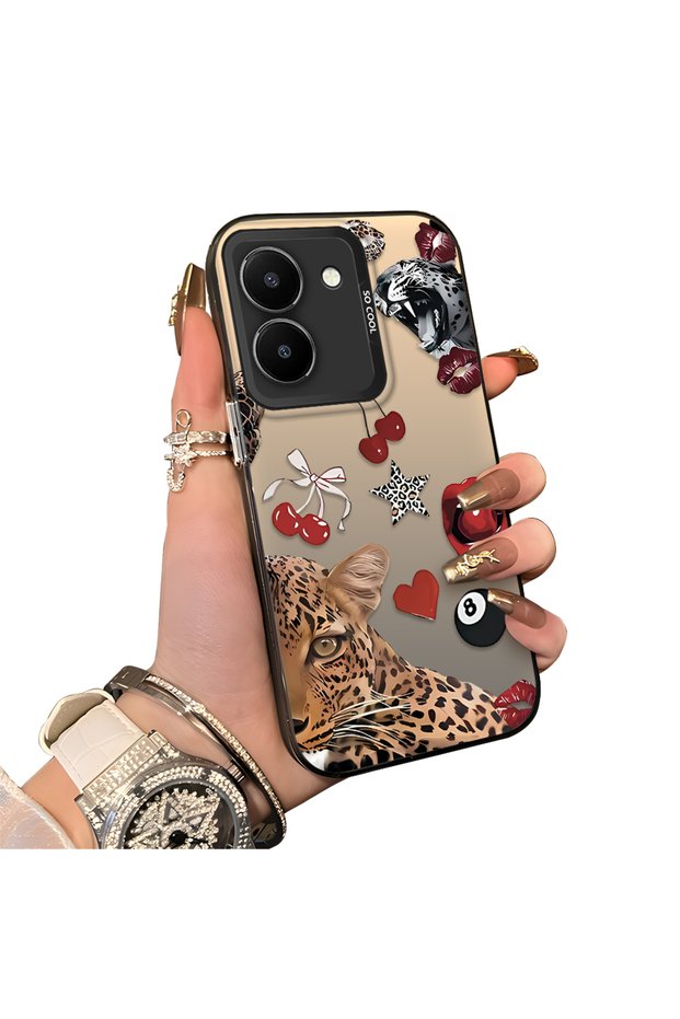 Vivo Y36 4G/5G Compatible Leopard Pattern Cheetah Red Lip Cherry Mix Phone Case