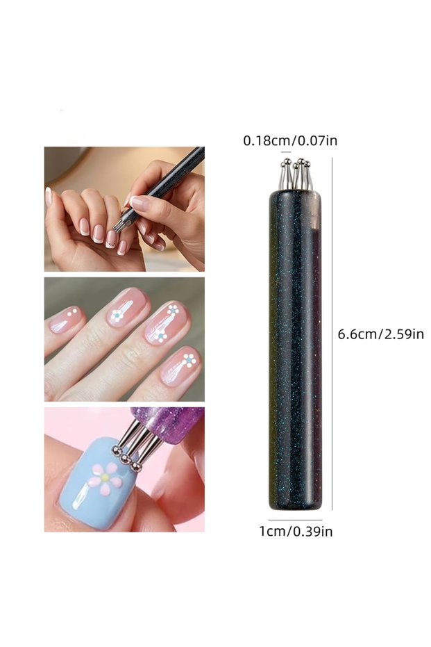 black DIY Nail Art 5-Petal Dotting Tool Flower Creator 1.8mm Fine Tip Rhinestone Pickers Glitter Han
