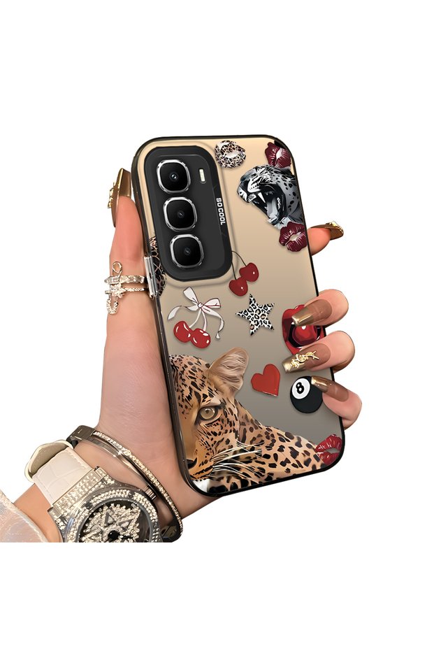 Infinix Hot 60 Pro Compatible Leopard Pattern Cheetah Red Lip Cherry Mix Phone Case