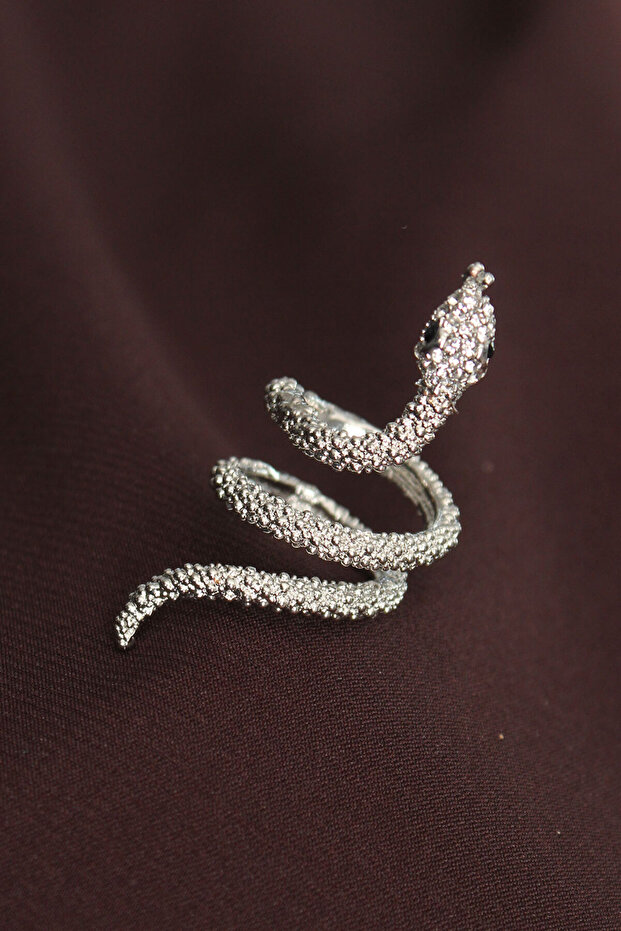 Adjustable Silver Color Zircon Stone Snake Ring Tj-Byk2236