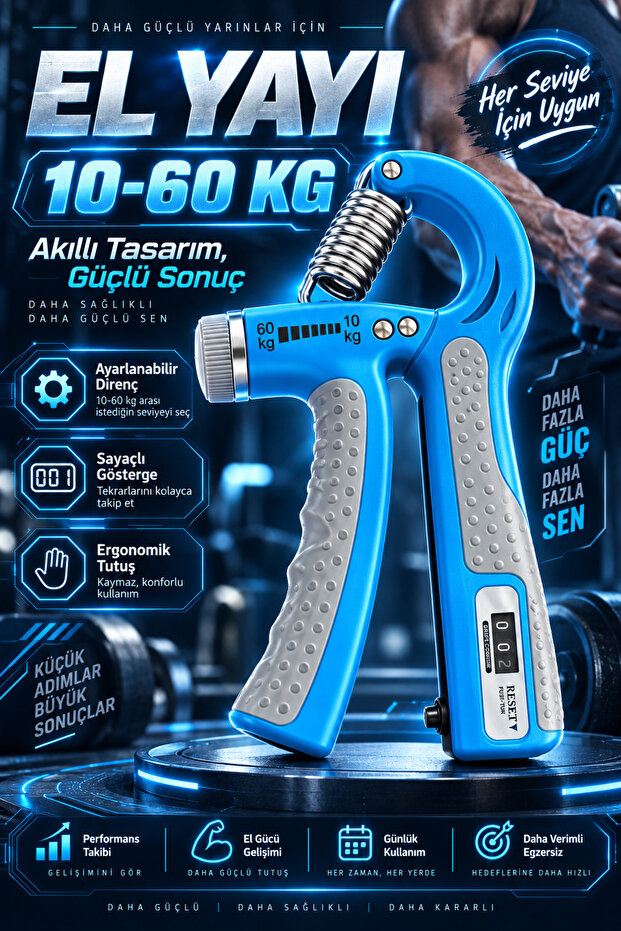 Adjustable Hand Spring 10-60 kg with Counter, Hand Grip Strengthener Wrist and Forearm Exerciser Trainerr