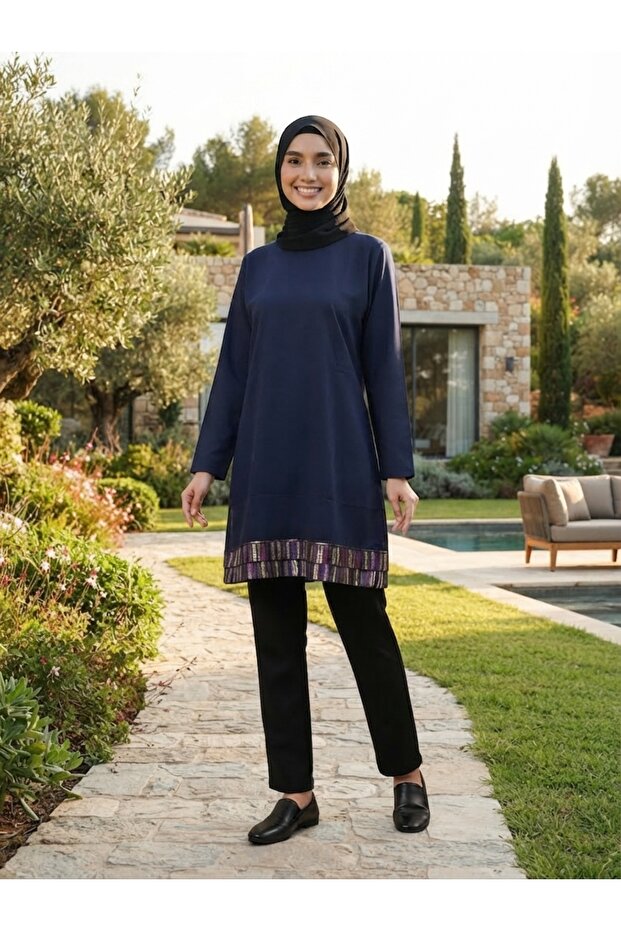 Sequin Embellished, Detailed Accessory, Suitable for Sizes 36-48, 85cm Length, Casual Evening Dress Tunic.