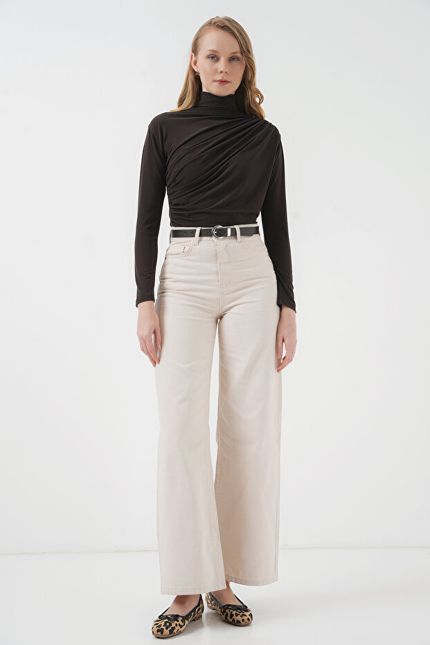 925 Drawstring Detailed Sandy Blouse - Brown