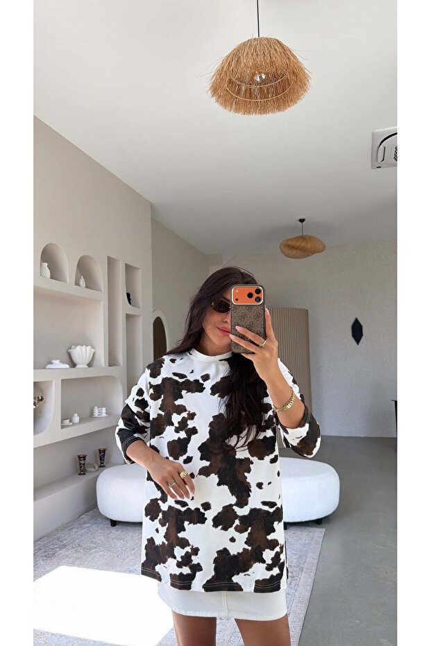 Brown Cow Printed Cotton Thin Sweatshirt