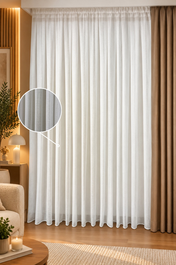 1-3 Regular Pleated Folded Real Linen Off-White Tulle Curtain