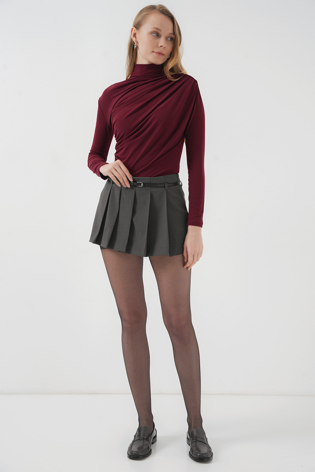 925 Gather Detailed Sandy Blouse - Burgundy