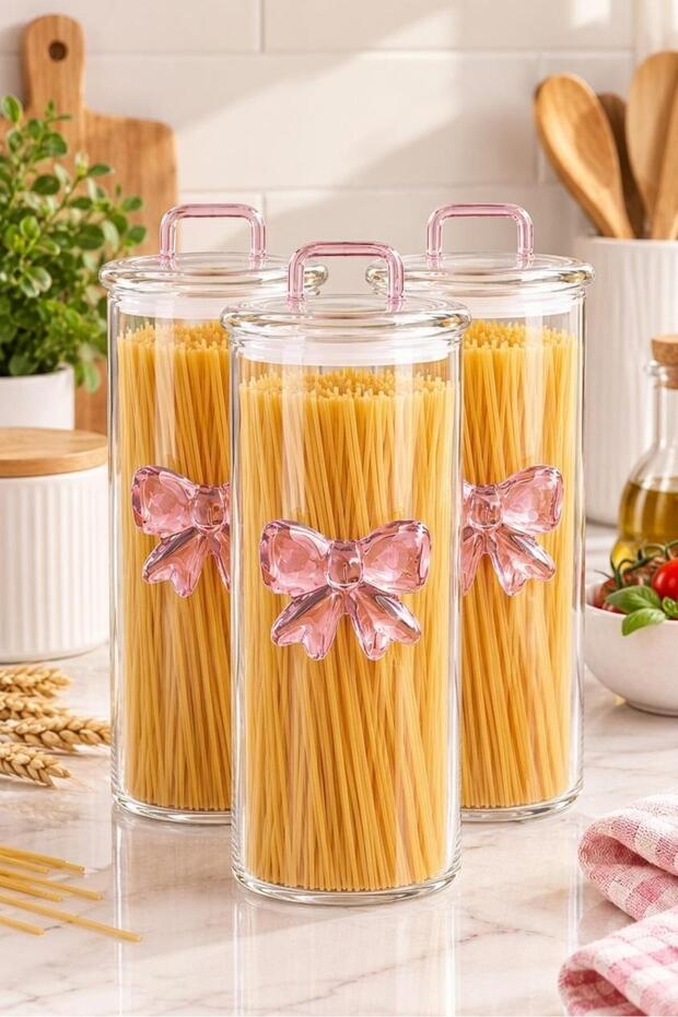 3-Piece Borosilicate Glass Jar, Storage Container 1300ml