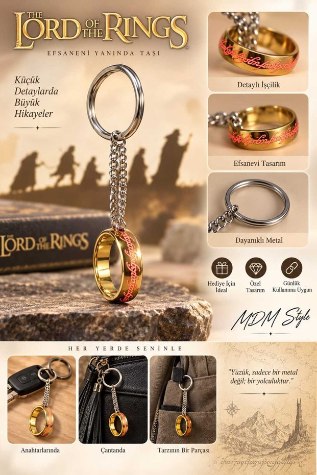 Legendary Ring Design Gold Color Metal Keychain
