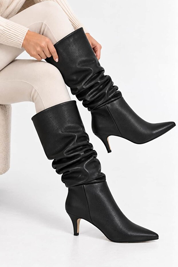 Women's Bellows Boots Pointed Toe Thin Heeled Long Casual Stylish Boots