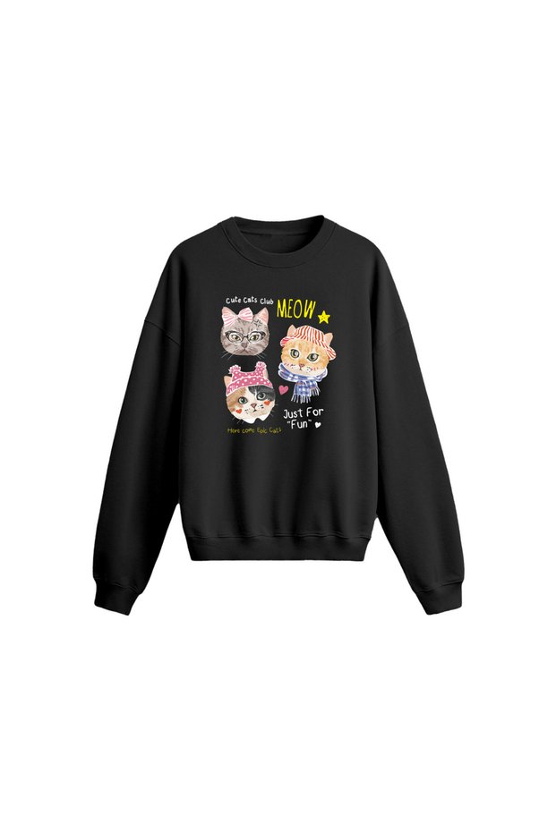 Cat Printed Oversize Sweatshirt