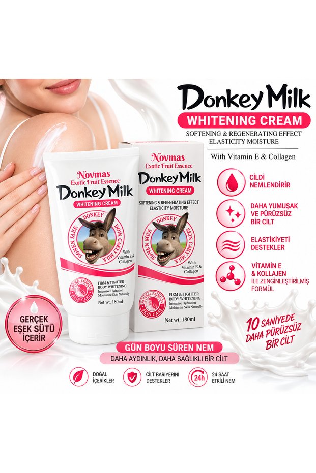 Donkey Milk Whitening Cream, 180ml Real Donkey Milk Whitening Body Lotion 24 Hours Effective