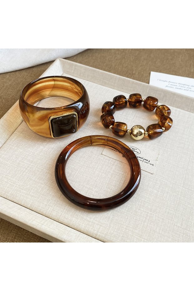 3 Pcs set 1 3 Pcs/set Vintage Resin Wide Bangles for Women Men Retro Square Acrylic Chunky Bracelet