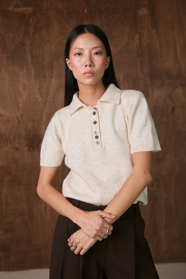 Colorful Buttoned Knitted Blouse