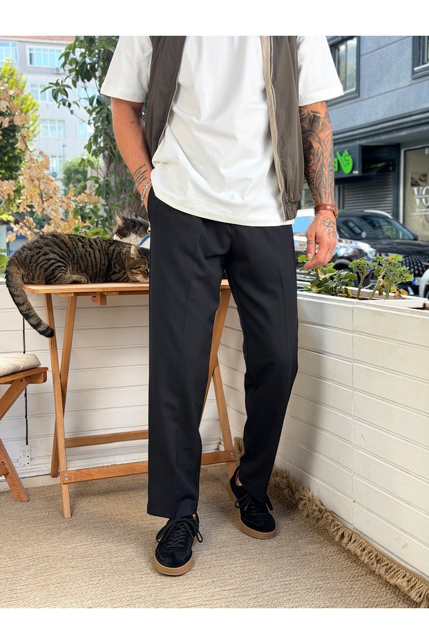 Carrot Cut Waist Drawstring Pants Black 2810