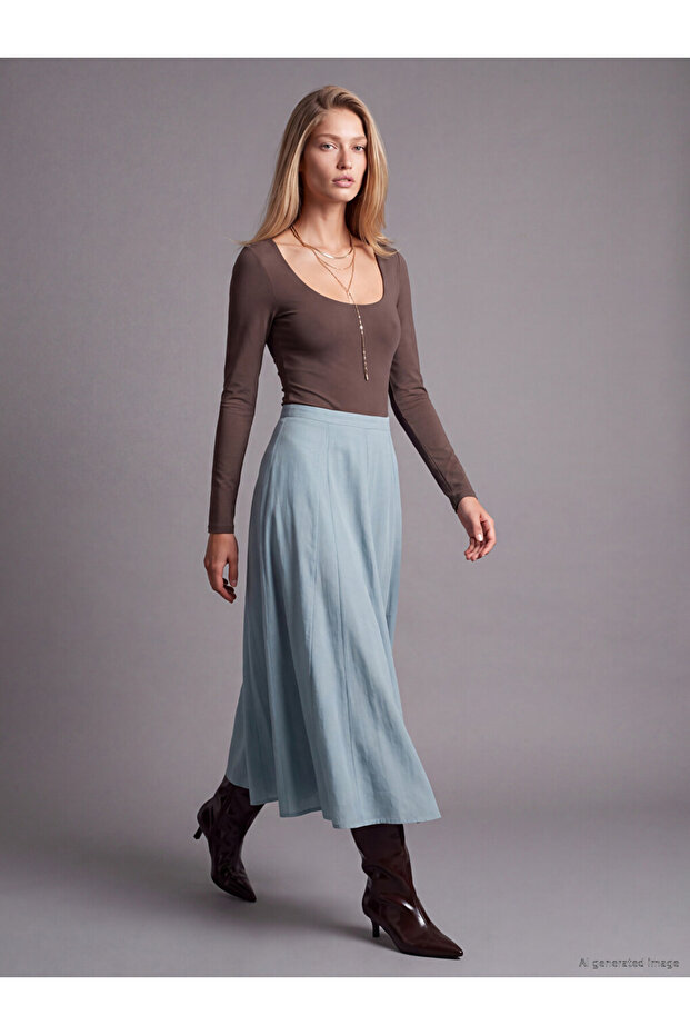 Zippered Waist Flared Skirt for Style Enthusiasts from Uzg Store