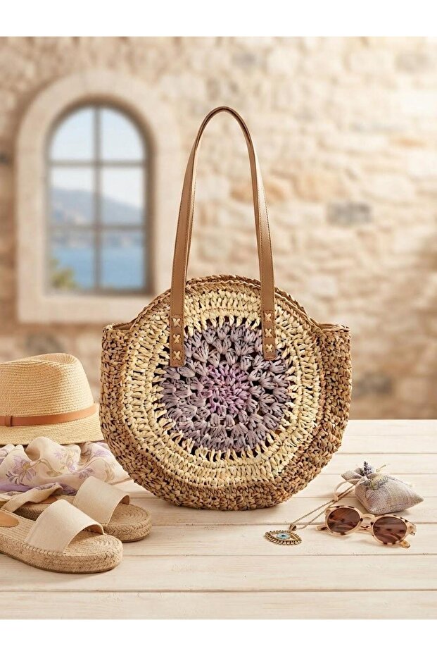Hand Knitted Paper String Evil Eye Beads Large Size Women's Portfolio Hand and Shoulder Beach Bag Clutch Bag