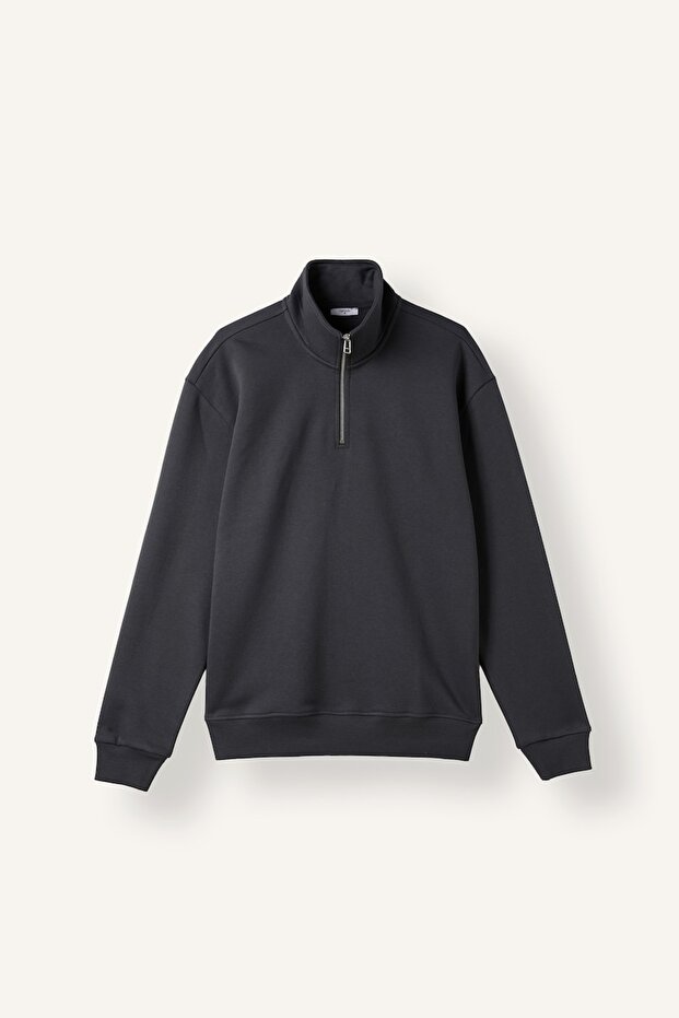 Regular Fit High Collar Half-Zip Basic Sweatshirt X7405Az26Au