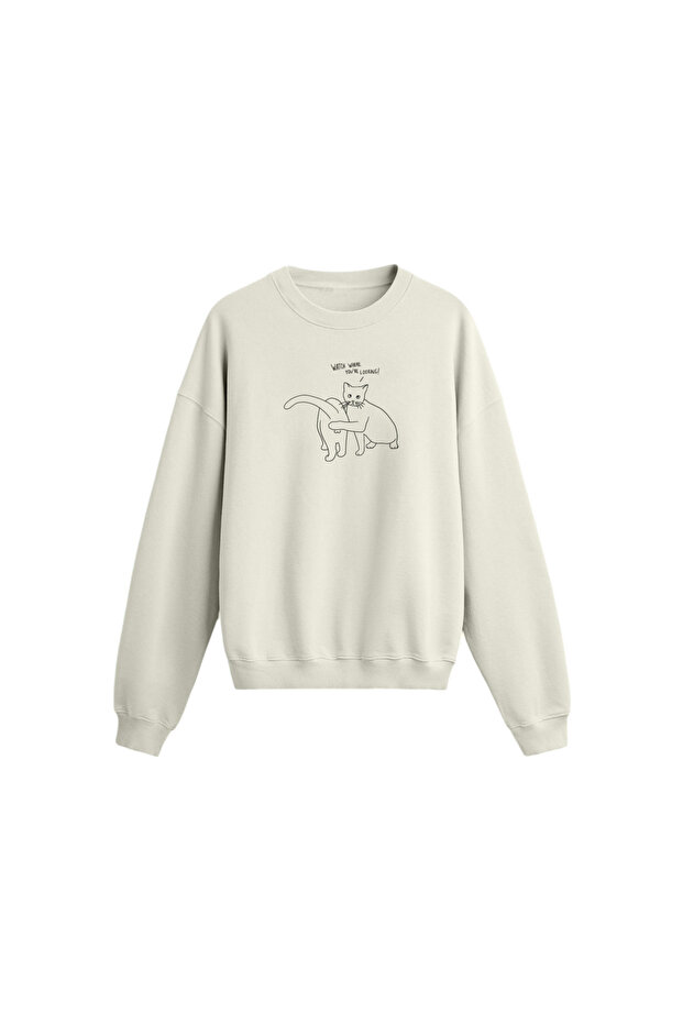 Cat Printed Oversize Sweatshirt