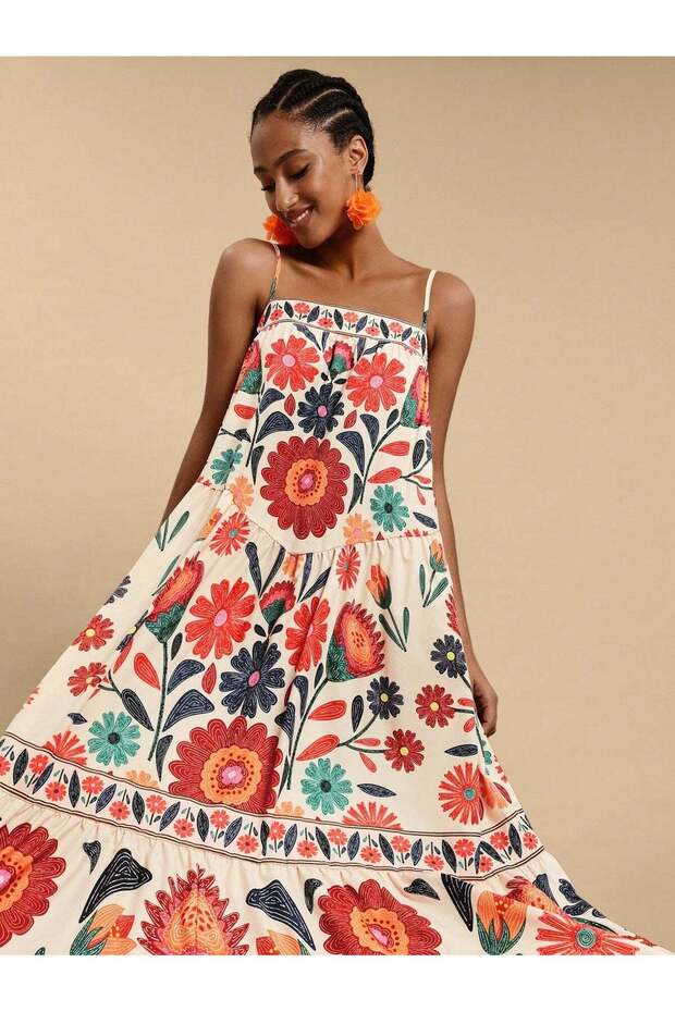 Rochie maxi, mix de culori - S
