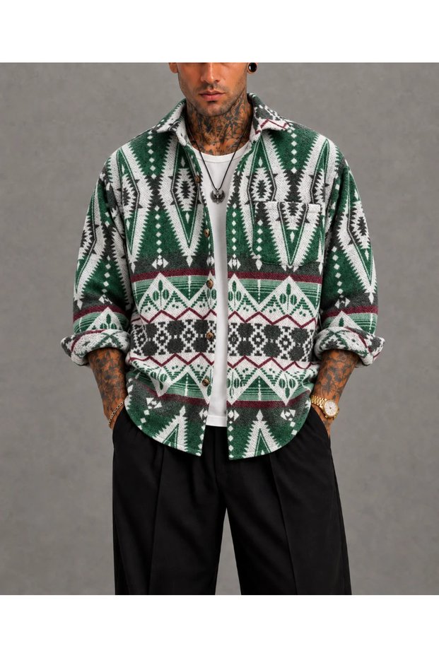 Oversize Bohemian Cotton Stamped Shirt