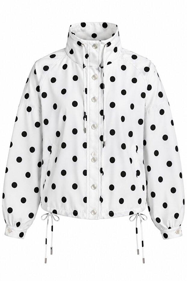 White Polka Dot Raincoat with Drawstrings on the Sides - 2Y4171