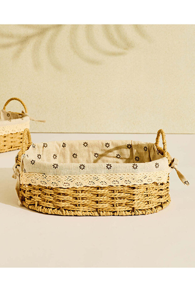 Beige Oval Basket With Fabric Cloth (Medium)