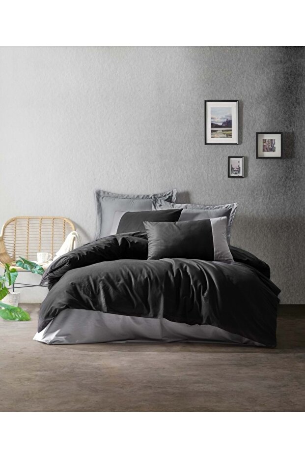 Rf Plain -Black Gray- Double Duvet Cover Set