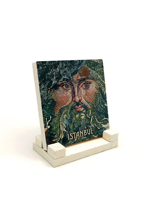 Great Palace Mosaic Museum, Green Adam Mosaic Printed Natural Stone Desktop Mat 10X10 1G-Greenadam