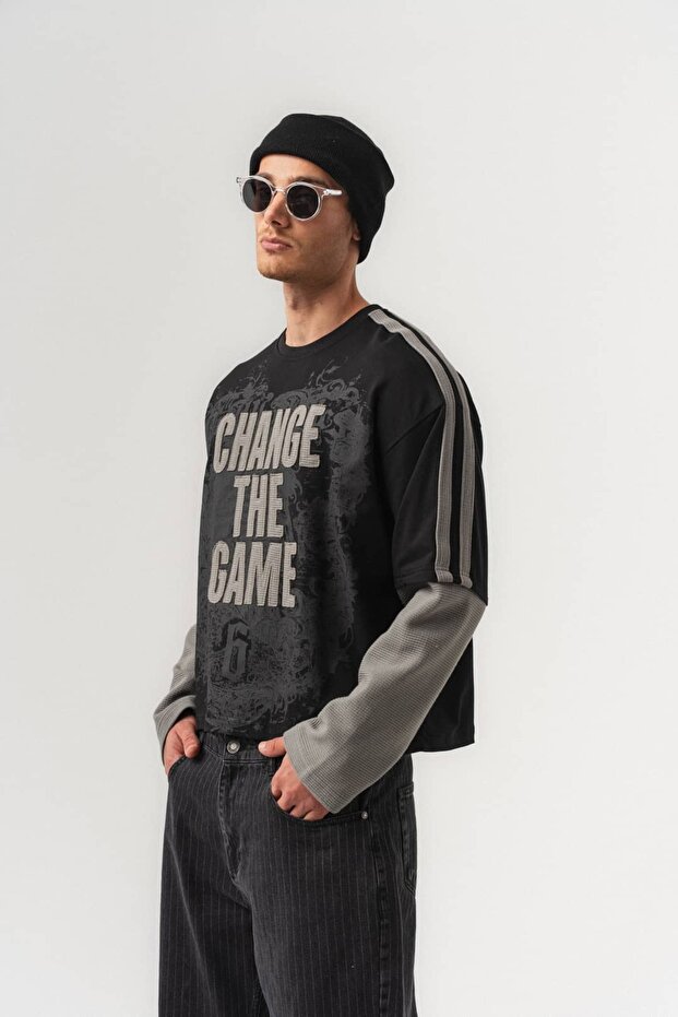 Gamechanger Chest Patch Detailed Crew Neck Oversize Men's Sweatshirt