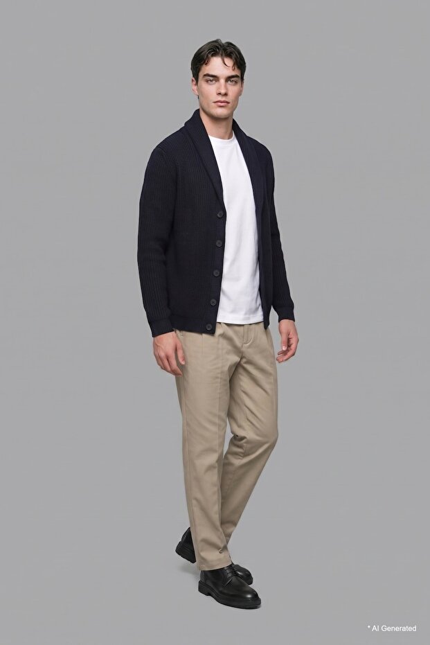 Standard Fit Shawl Collar Buttoned Knitwear Basic Cardigan I1832Ax26Wn