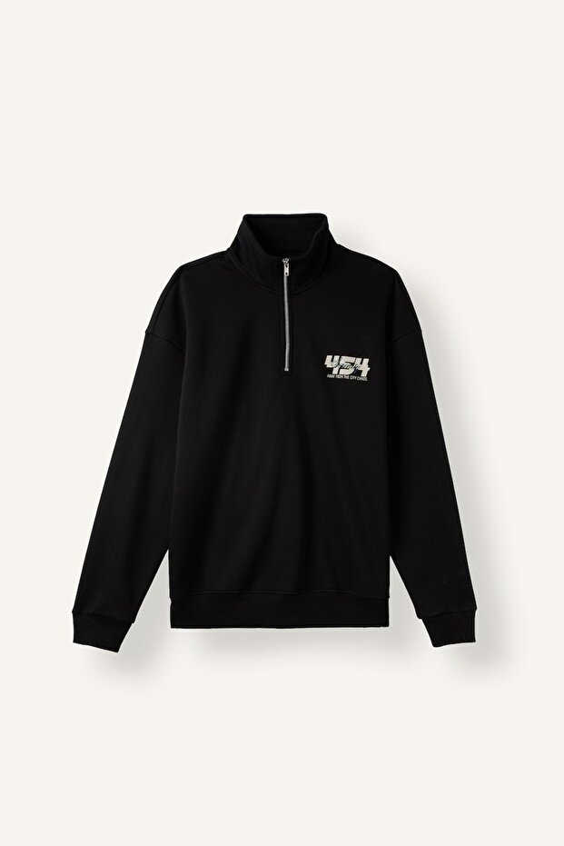 Boxy Fit Half Zipper High Neck Printed Long Sleeve Sweatshirt H3868Ax26Au
