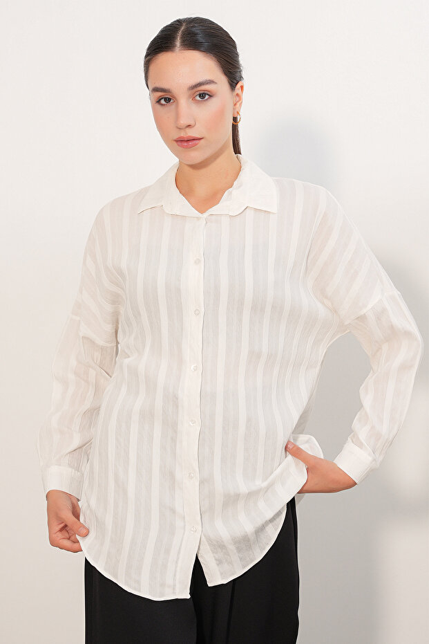 Women's Striped Oversize Shirt 20408 - White