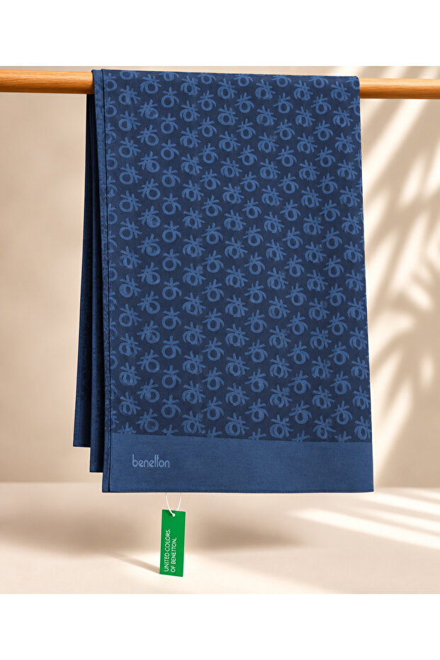 Elegante Shawl 1023 1919 Navy Blue Monogram Pattern