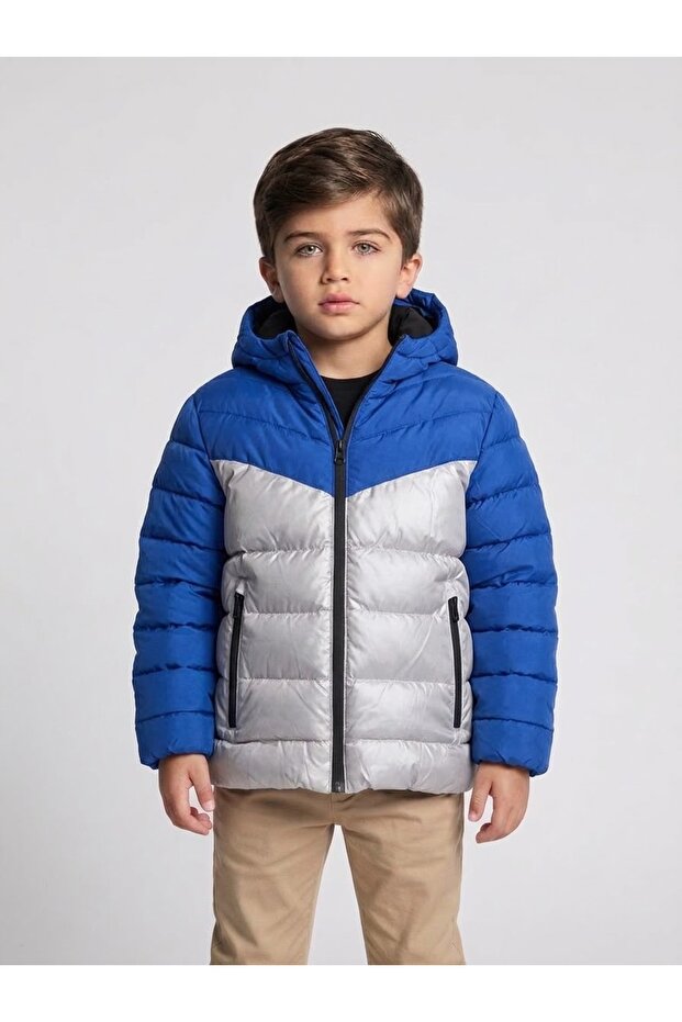Boy's Water-Repellent Hooded Coat with Pockets and Zipper