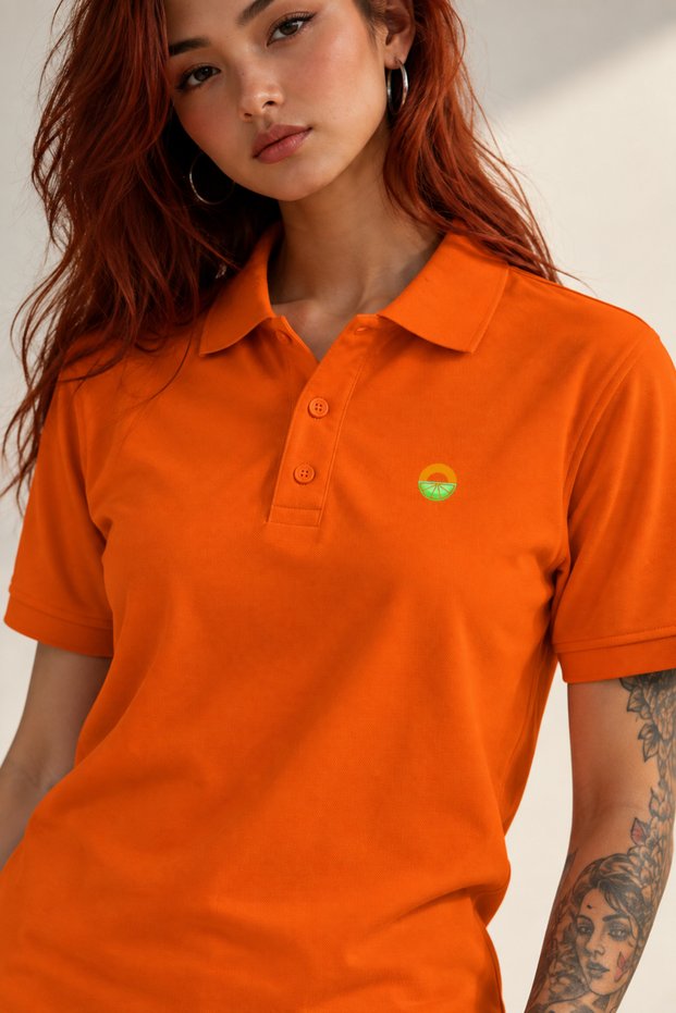 Remonz Orange Minimalist Logo Polo Collar Short Sleeve T-Shirt
