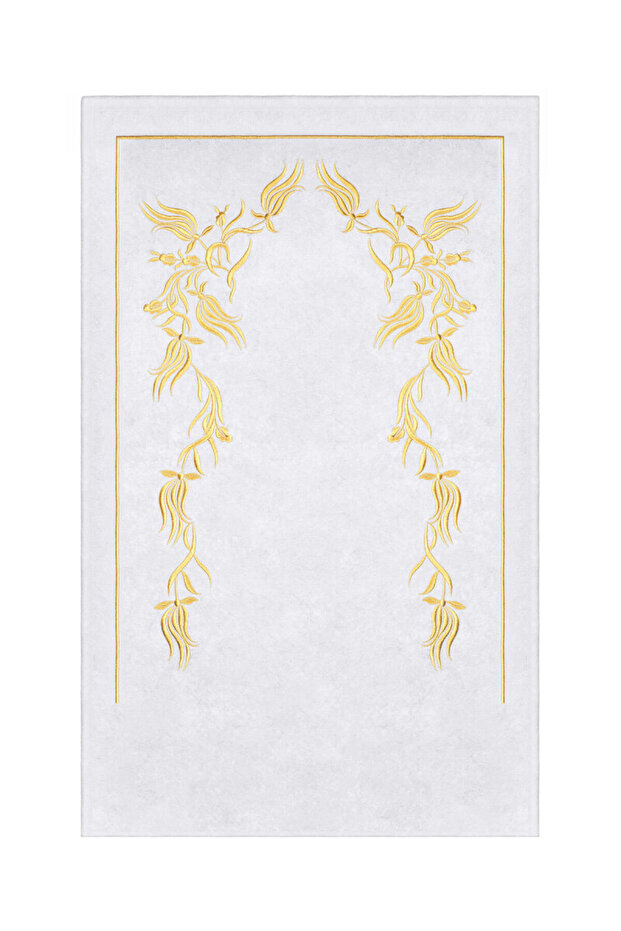Gray Tulip Pattern Embroidered Velvet Prayer Rug
