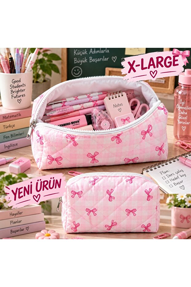 Pink Gingham Ribbon Patterned Pen Bag - Pen Holder X-Large (New Product)P2