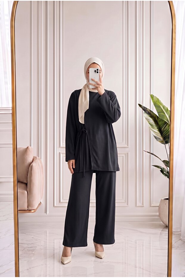 Sinemay Side-Tie Pants Pique Suit-Nl912 Anthracite