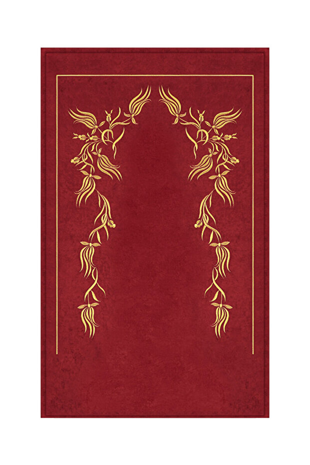 Burgundy Tulip Pattern Embroidered Velvet Prayer Rug