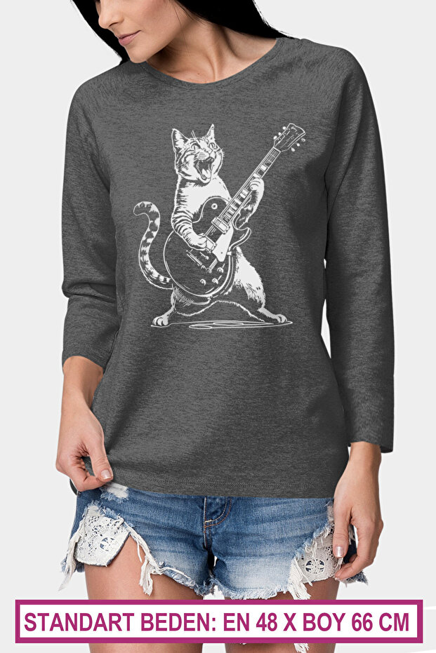 Sarman Rock Anthracite Relax Fit Standard Size Long Sleeve Women's Combed Cotton