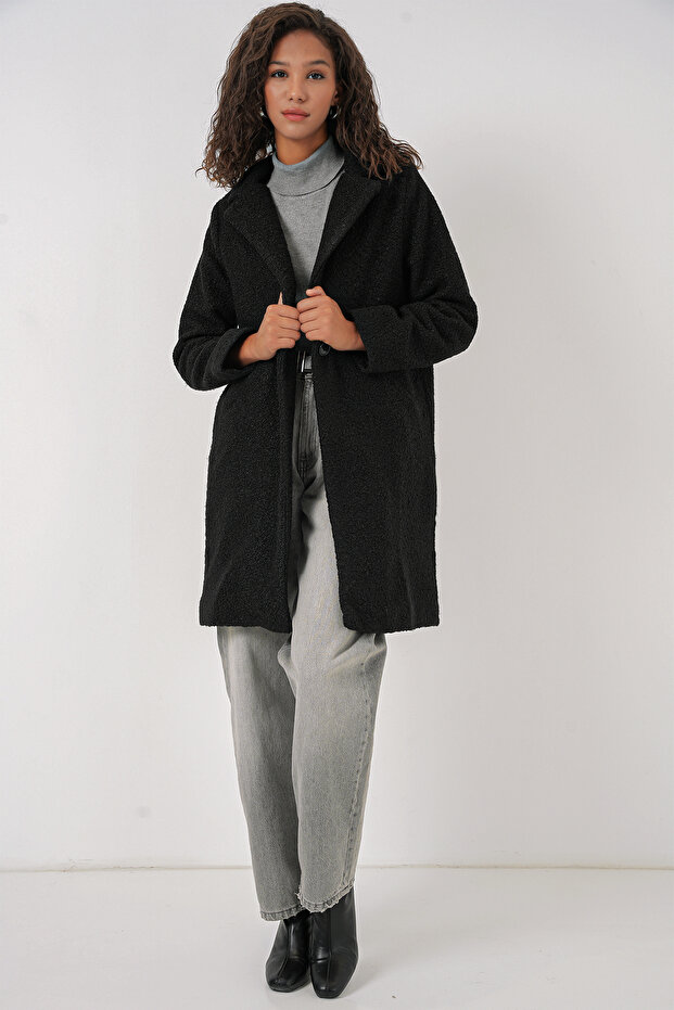 9082 Oversized Melton Coat - Black