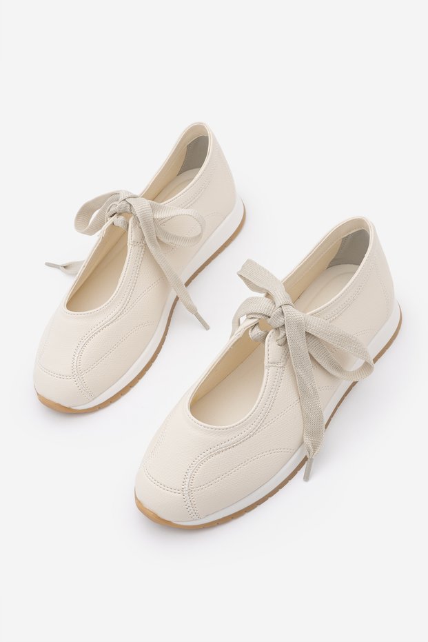 Women's Lace-Up Mary Jane Round Toe Casual Sports Ballerina Sneaker Leyro Ecru