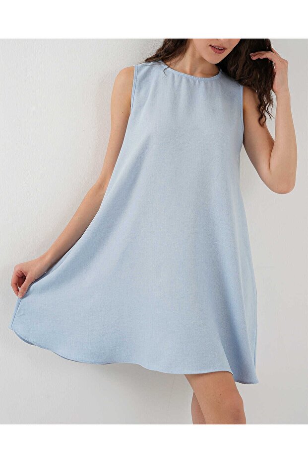 2444 Mini Linen Dress - Light Blue