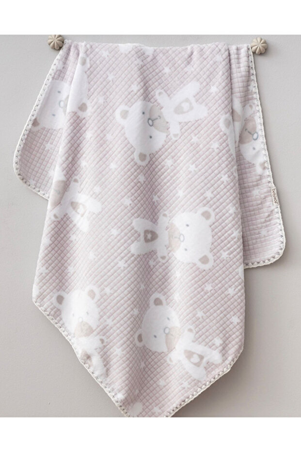 Soft Baby Blanket with Plaid Pattern and Teddy Bear Figure