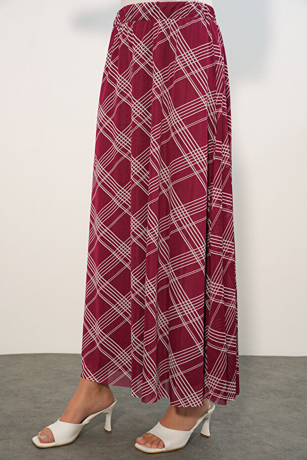Women's Patterned Lined Skirt 8075 - D. Burgundy
