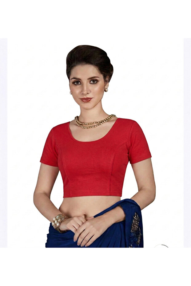 Premium Stretch Cotton Saree Blouse – Ready-to-Wear, Pull-On Style (Fits Sizes M & L)